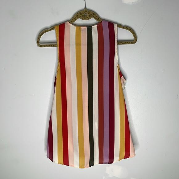 RACHEL ROY Label Line Multicolored Striped Criss Cross Front Sleeveless Blouse M - Picture 6 of 6